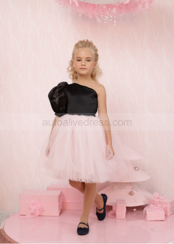 One Shoulder Satin Tulle Flower Girl Dress